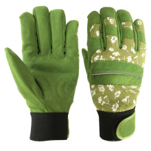 Damen Heavy Duty Green Synthetic Leder Palm Reflexion Artikel Schnalle Blume bedruckte Hausgarten Arbeit Handschuhe